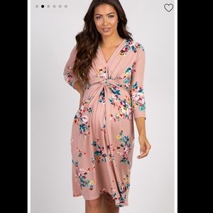 PinkBlush mauve floral 3/4 sleeve knotted dress